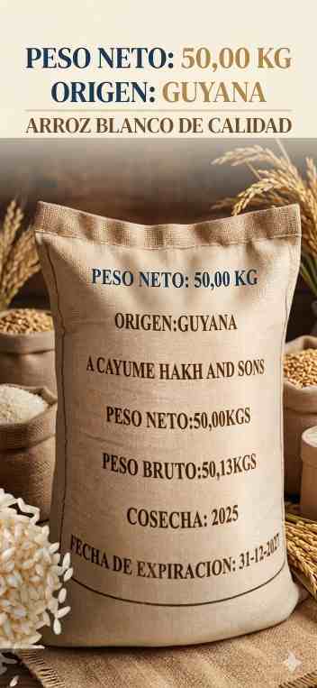 Arroz importado. Origen: Guyana (50kgs)